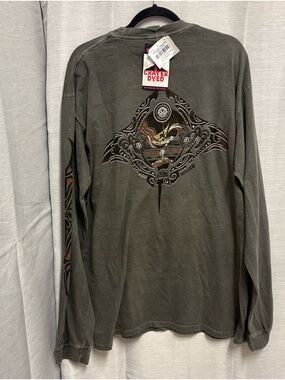 NWT Hawaii Crater Dyed Long-Sleeve Crew Neck Graphic Tribal Tee Charcoal Sz XL